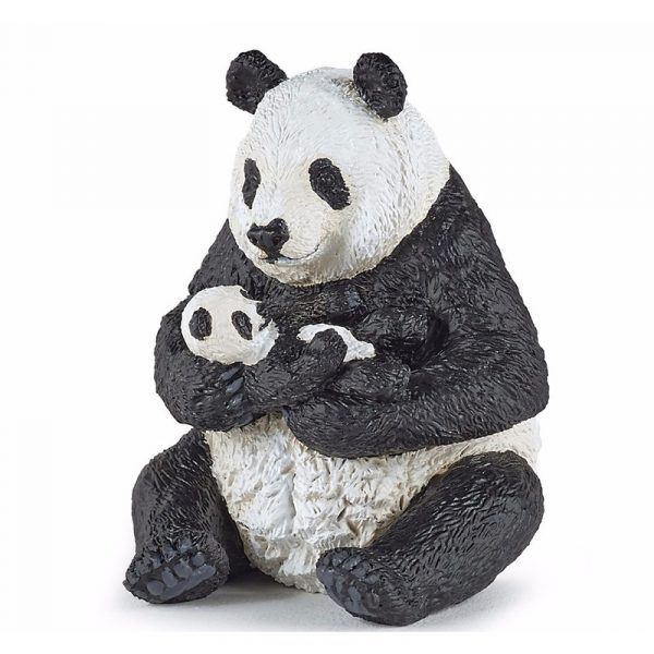 Panda met jong speeldiertje 8 cm