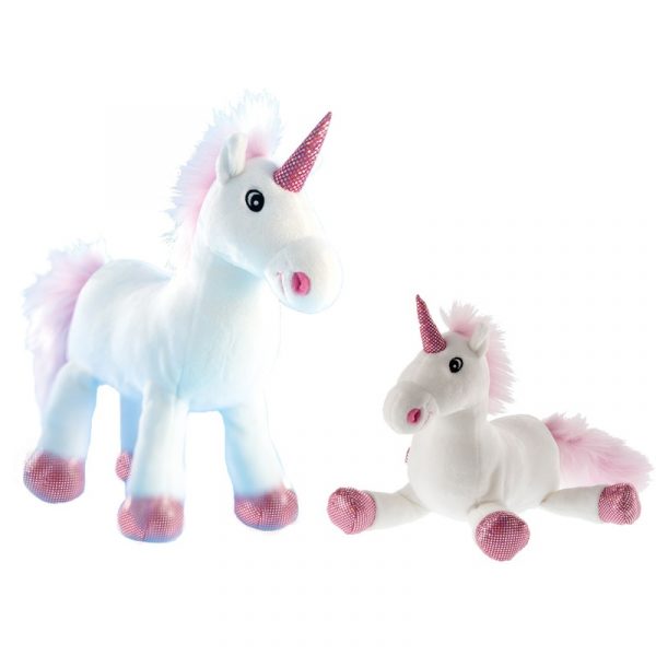 2x Witte/roze eenhoorns knuffels 22 en 38 cm cm knuffeldieren