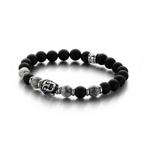 Frank 1967 7FB-0149 Rekarmband Buddha beads agaat grijs- zwart