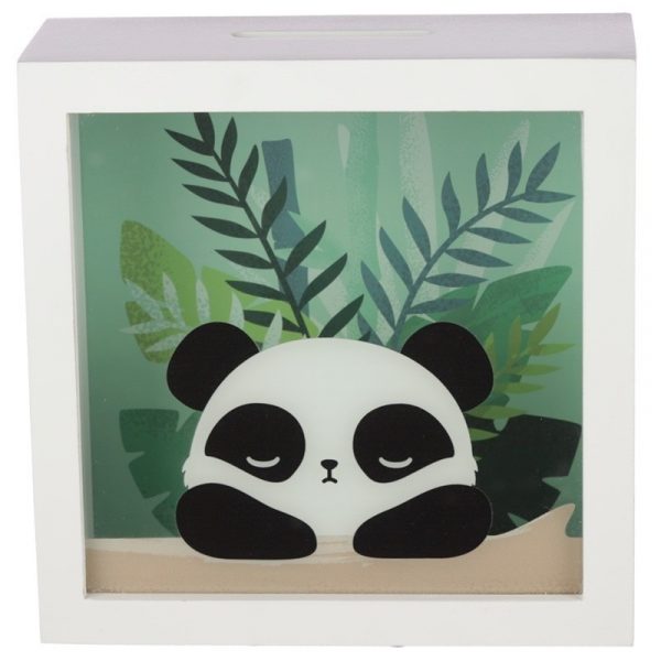 Witte spaarpot met raam pandabeer 18x18 cm