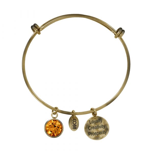 CO88 Collection 8CB-12011 - Stalen bangle met geboortesteen november | Topaas en bedels - one-size - oranje / antique goudkleurig