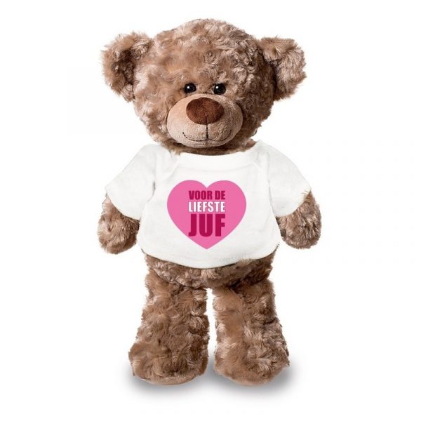 Liefste Juf knuffelbeer wit shirtje 24 cm