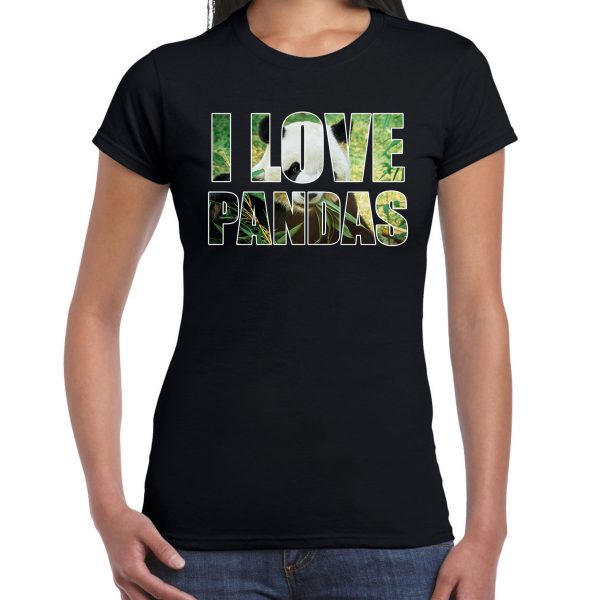 I love pandas dieren shirt zwart dames