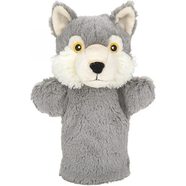 Grijze wolven handpoppen knuffels 24 cm knuffeldieren