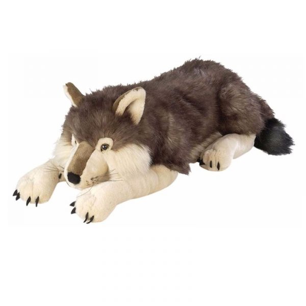 Liggende pluche wolf knuffel 76 cm