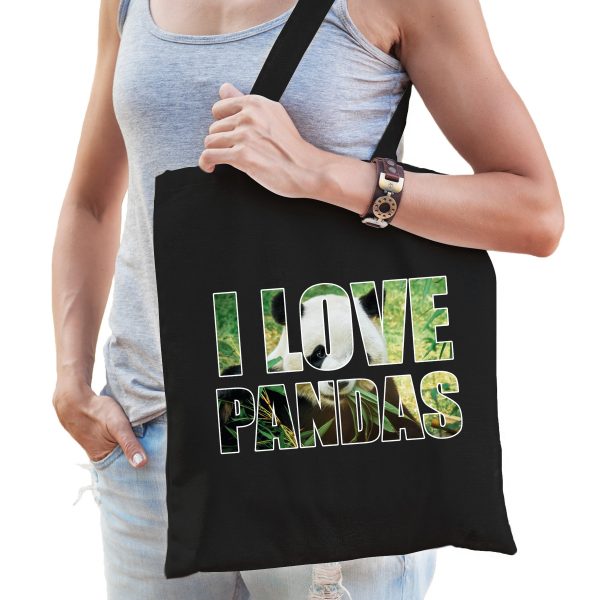 I love pandas / pandabeer katoenen tasje zwart dames