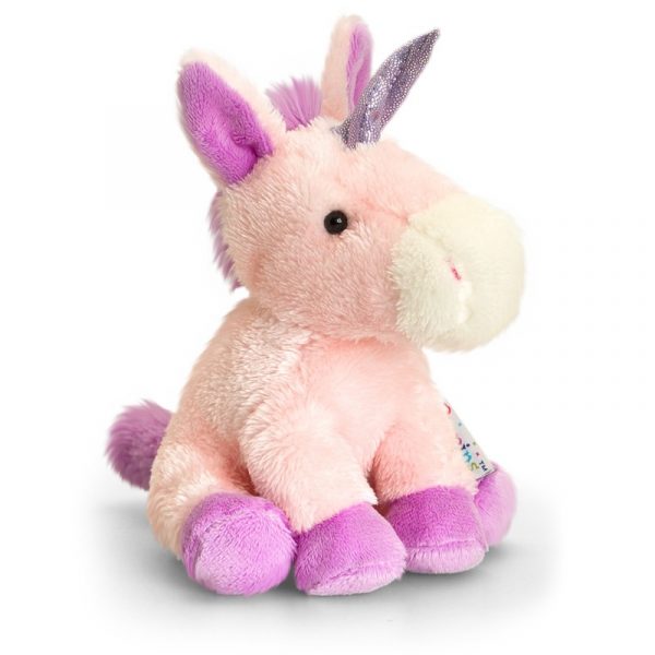 Zittende pluche eenhoorns knuffels 14 cm paars/roze