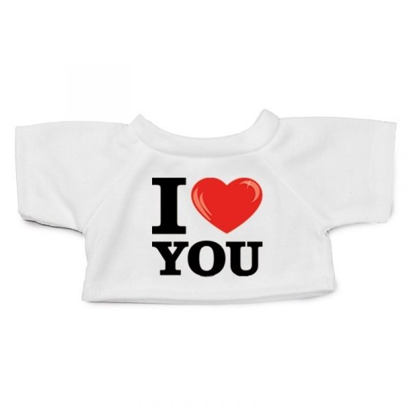 Wit knuffel shirt I love you maat XL voor Clothies knuffel 13 x 9 cm