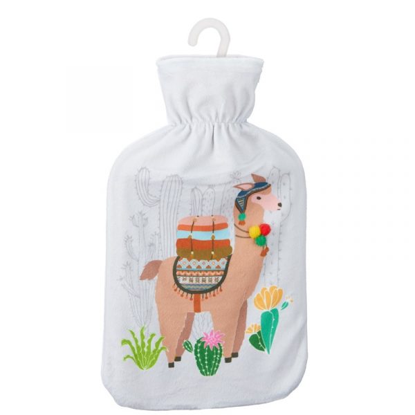 Warmwater kruik met lama/alpaca print wit 2 liter