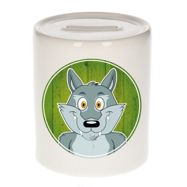 Dieren spaarpot wolf voor kinderen 9 cm