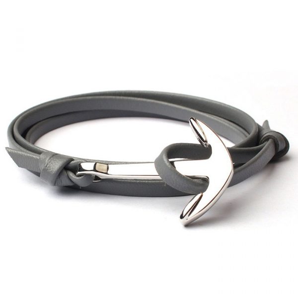 Anker armband leren koord grijs met zilver