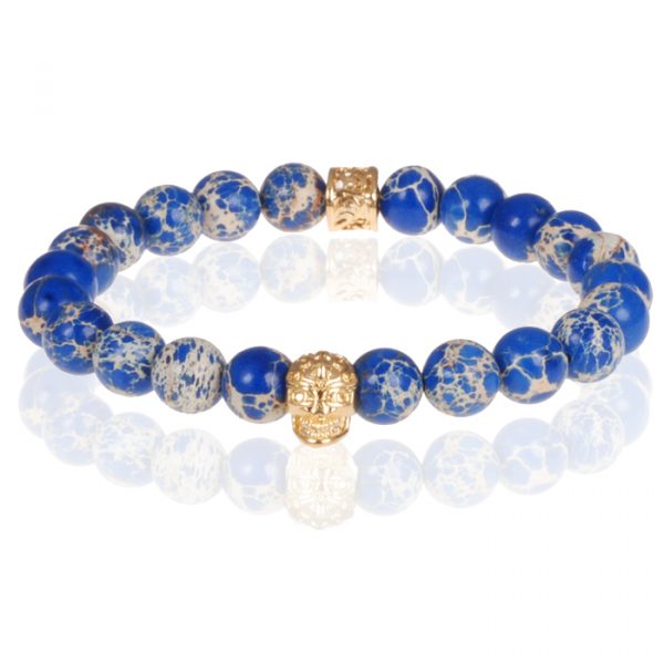 Blauwe kralen armband Natuursteen Doodshoofd