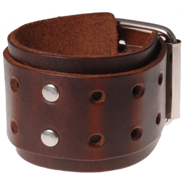 Brede bruine leren armband met gesp