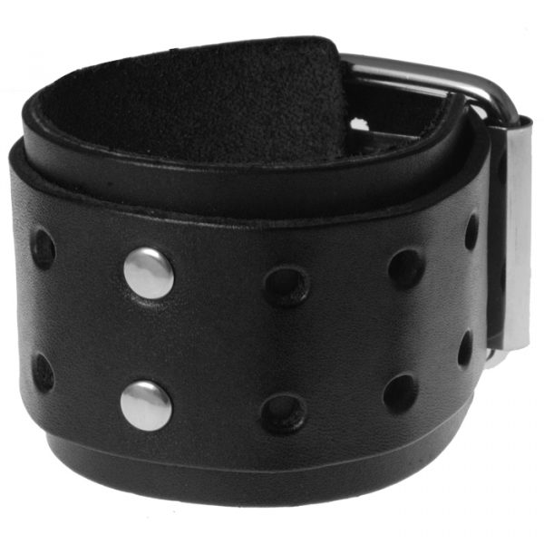 Brede zwarte leren armband met gesp