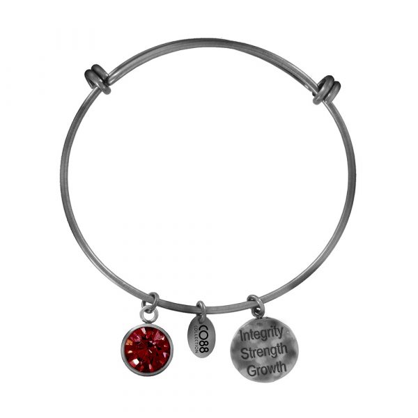 CO88 Collection 8CB-12007 - Stalen bangle met geboortesteen juli | Robijn en bedels - one-size - rood / antique zilverkleurig