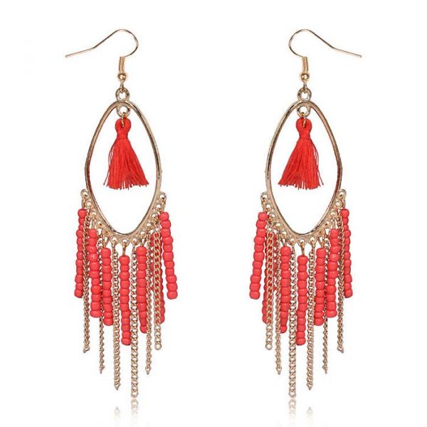 Chandelier oorbellen Tassel Bead Gold Red