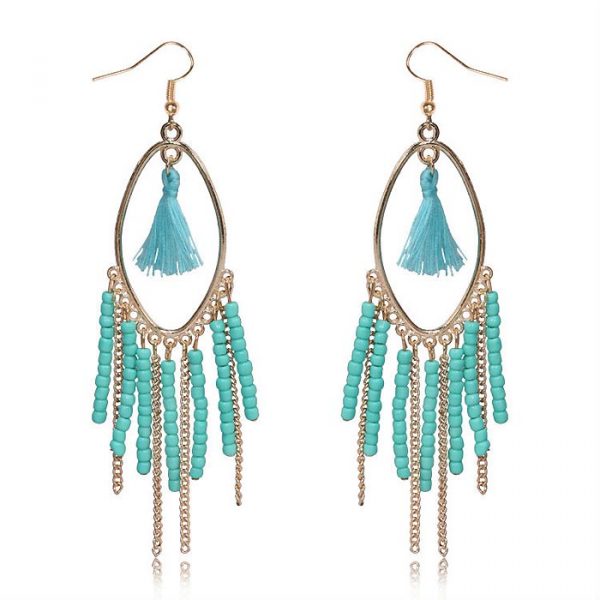 Chandelier oorbellen Tassel Bead Gold Turquoise