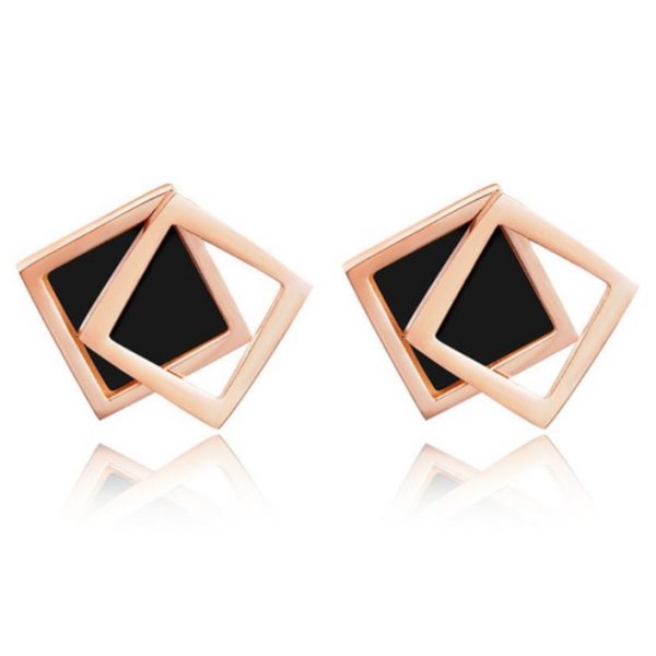 Cilla Jewels Dames oorknoppen Double Square Shell Rose Zwart