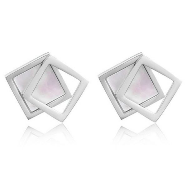 Cilla Jewels Dames oorknoppen Double Square Shell Zilverkleurig