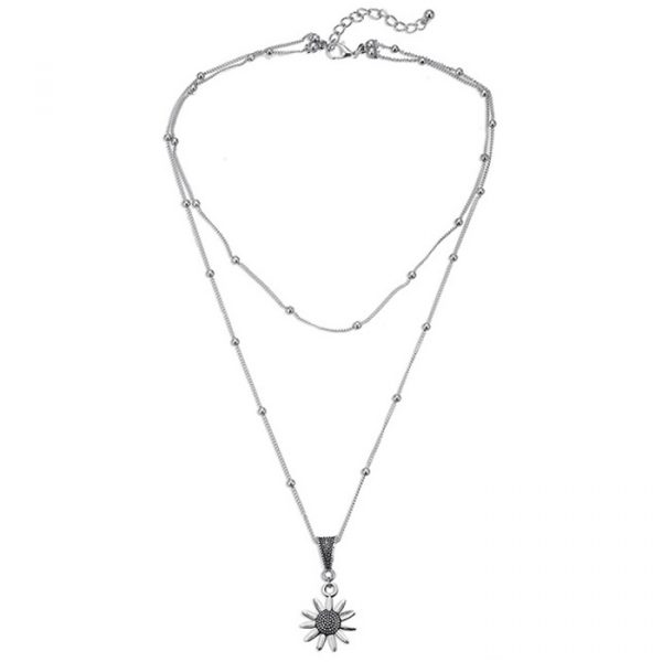 Gelaagde dames ketting zilverkleurig Sunflower