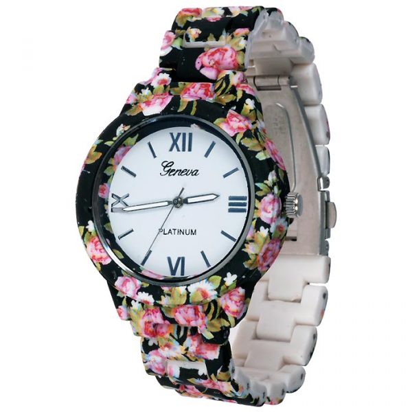 Geneva fashion horloge Flower Black