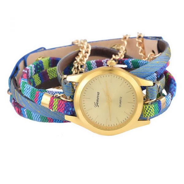 Geneva horloge Bohemian Wrap Goud Blauw