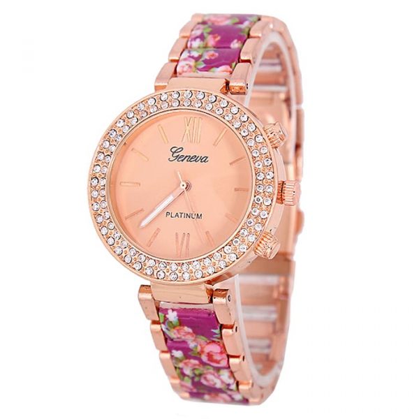 Geneva Platinum horloge Flower Diamonds Rose Purple