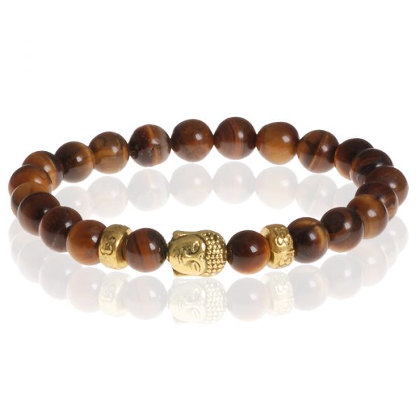 Heren kralen armband Tigereye Buddha Gold