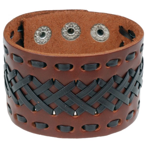 Lederen heren armband Brown Braided