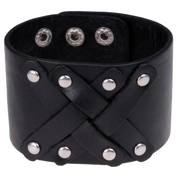 Lederen heren armband Zwart Criss Cross