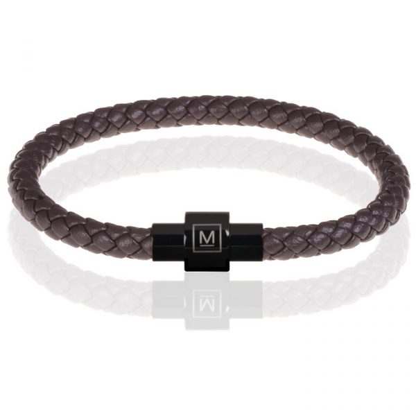 Memphis armband leer met edelstaal Donkerbruin Zwart