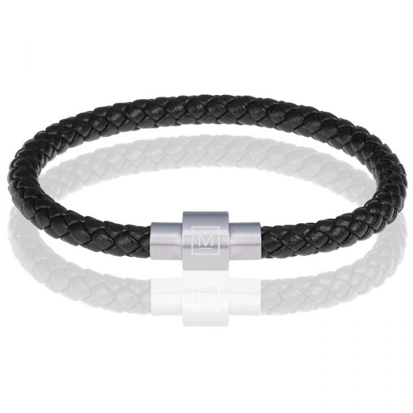 Memphis armband leer met edelstaal Zwart Zilver