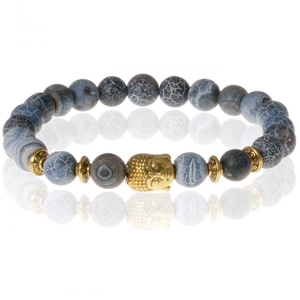 Memphis kralen armband Frosted Agaat Gold Buddha