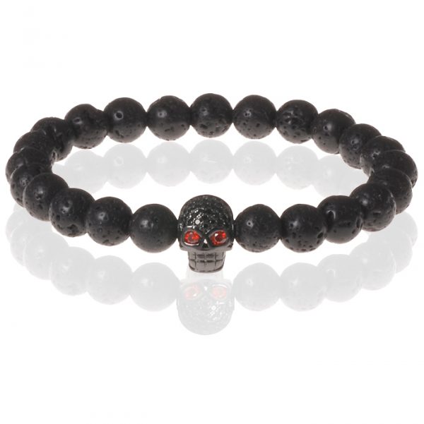 Memphis kralen armband Lavasteen Red Eye Skull