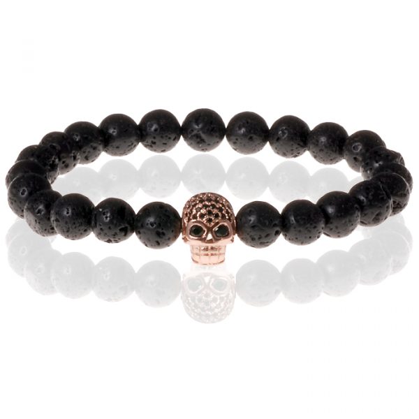 Memphis kralen armband Lavasteen Rose Skull