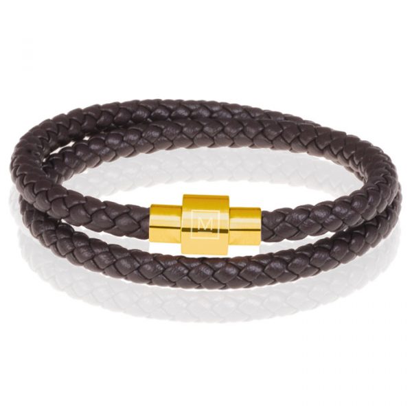 Memphis leren wrap armband Donkerbruin Goud