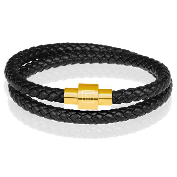 Memphis leren wrap armband Zwart Goud