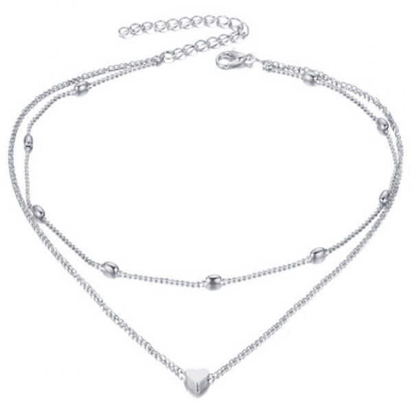 Multilayer dames choker Heartbeat Zilverkleurig