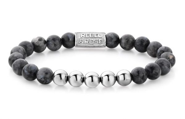 Rebel and Rose RR-80003-S Rekarmband Beads Grey Seduction zilverkleurig-grijs 8 mm L 19 cm