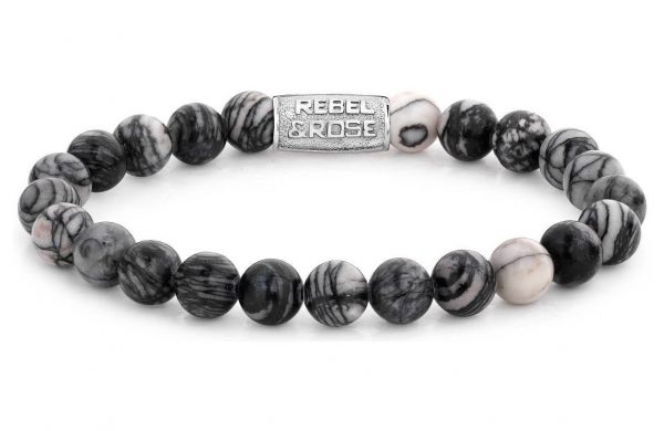 Rebel and Rose RR-80032-S Rekarmband Beads Black Wolf zilverkleurig-zwart 8 mm M 17,5 cm