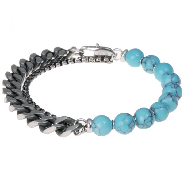 Turquoise kralen armband met RVS Link Chain