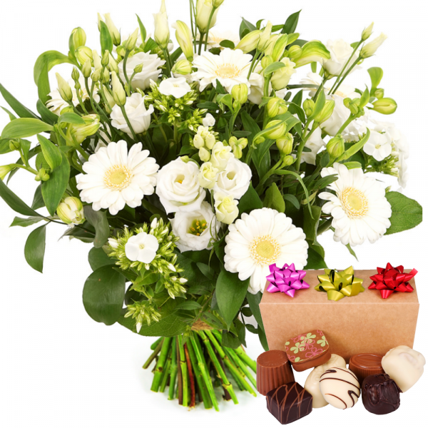 Witte bloemen met bonbons