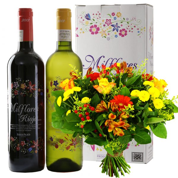 Bloemen en wijngeschenk Milflores Rioja wijn