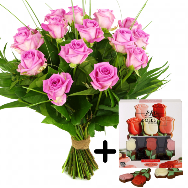 Roze rozen en rozenchocolade