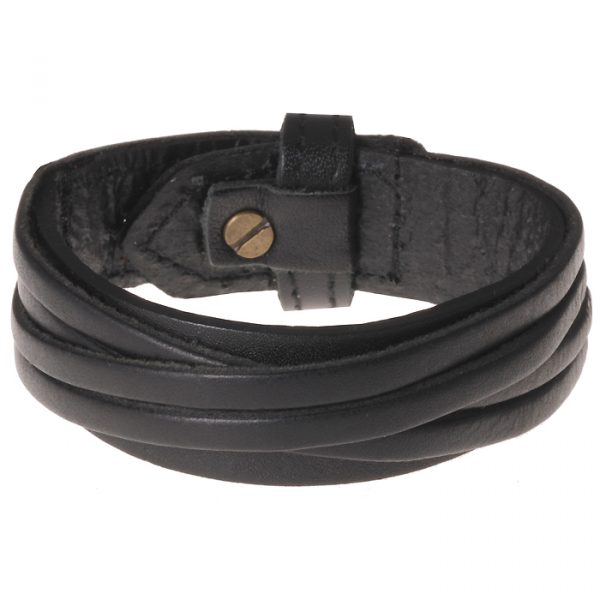 Zwarte leren armband met gesneden leer