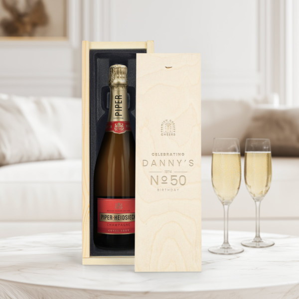 Champagne in gegraveerde kist - Piper Heidsieck Brut (750ml)