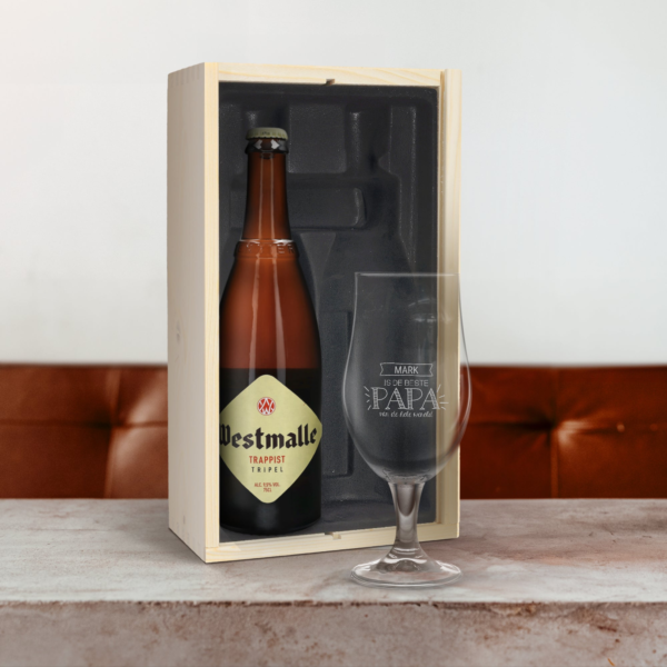 Vaderdag bierpakket met gegraveerd glas - Westmalle Tripel