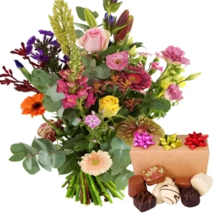 Boeket de tuinverrassing + 300 gram bonbons