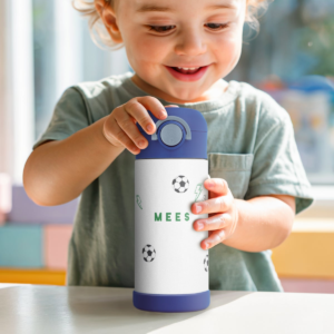 RVS drinkfles met rietje kind - 350 ml - Blauw