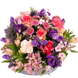 Biedermeier roze paars bloemstuk vanaf 25 cm